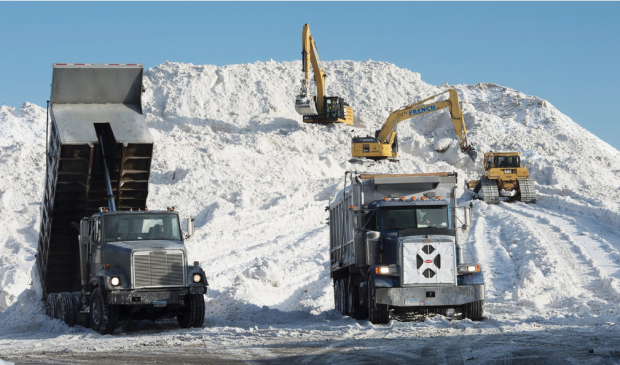 In February, workers used heavy machinery at the "snow farm" in the Seaport district. Credit John Cetrino/European Pressphoto Agency