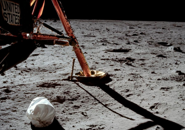 Neil Armstrong's first photo, after setting foot on the Moon, on July 20, 1969.