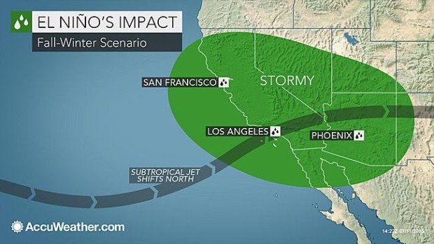 Accuweather's strong El Nino predictions map.