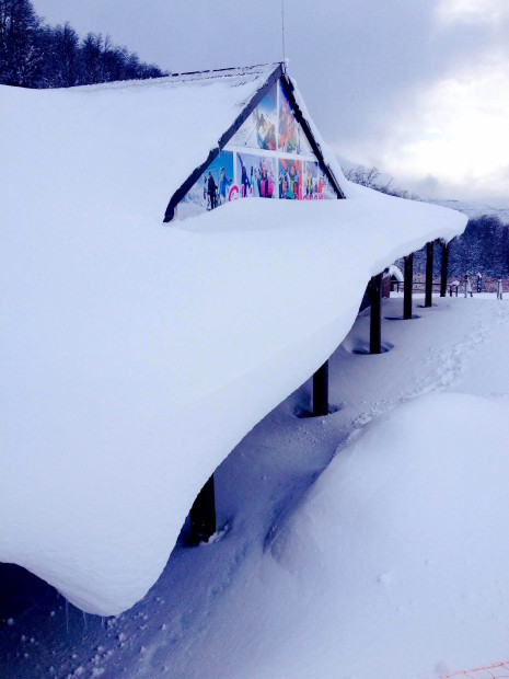 Deep snow at a mid-mountain refugio today.