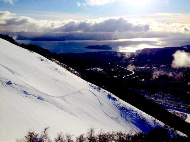 A lonely track hangs above lake Nahuel Huapi (puma island) on Cerro Catedral today.