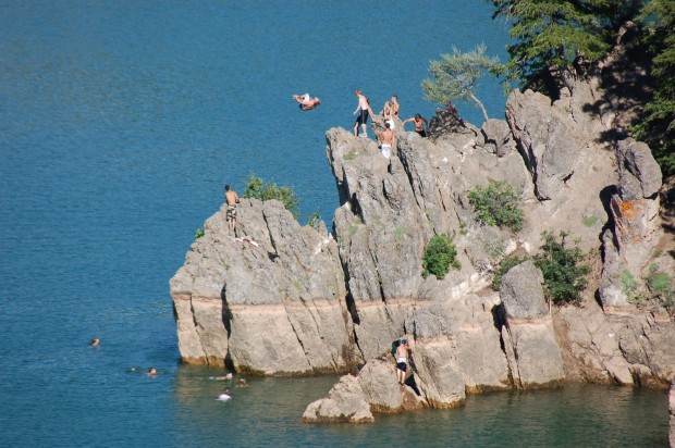 Cliff jumping in Causey Reservoir, Utah