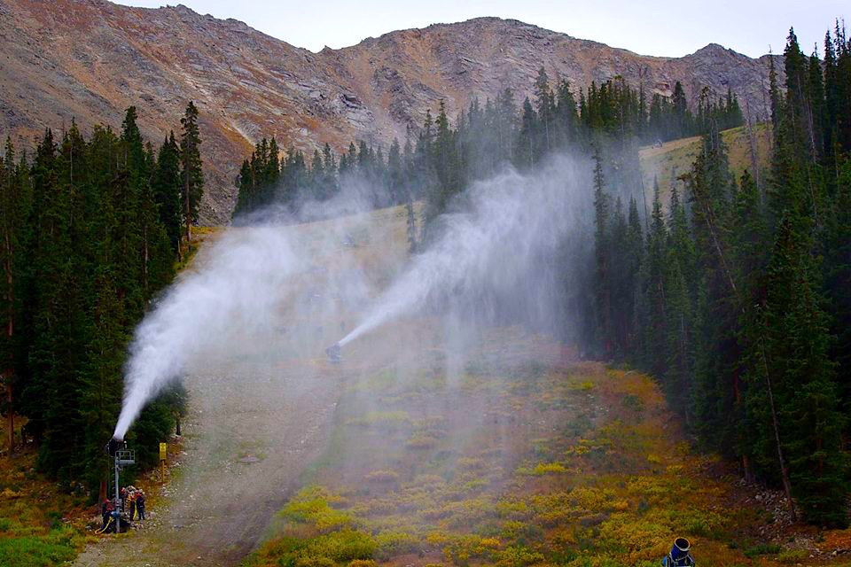 Arapahoe Basin on September 23rd, 2015. Snow guns ablazin'