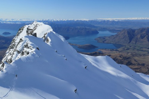Lines off End Peak with the best snow sheltered from the sun