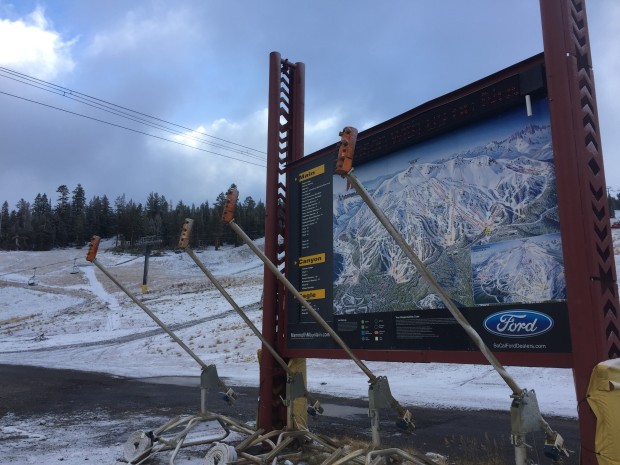 A dusting of snow at Mammoth Mountain's Main Lodge last night