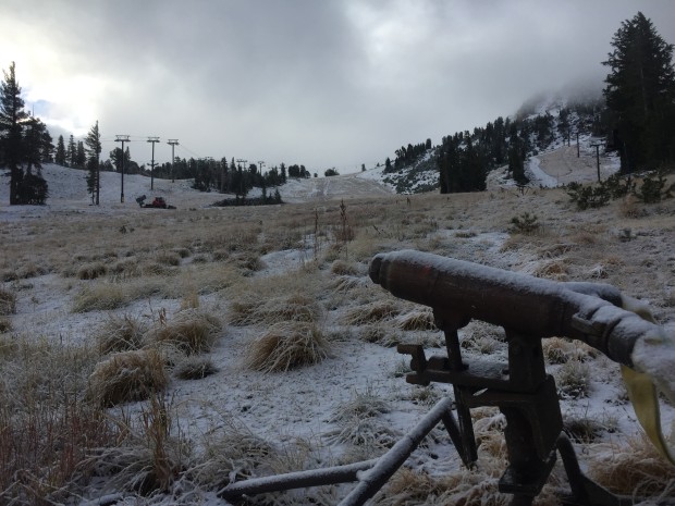 Snow guns ready on Broadway to help out Mother Nature and get Mammoth open by November 11th
