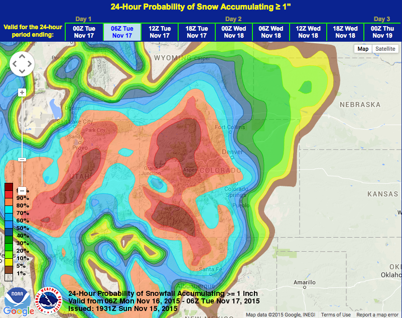 High probability of snow for Colorado on Monday/Tuesday.