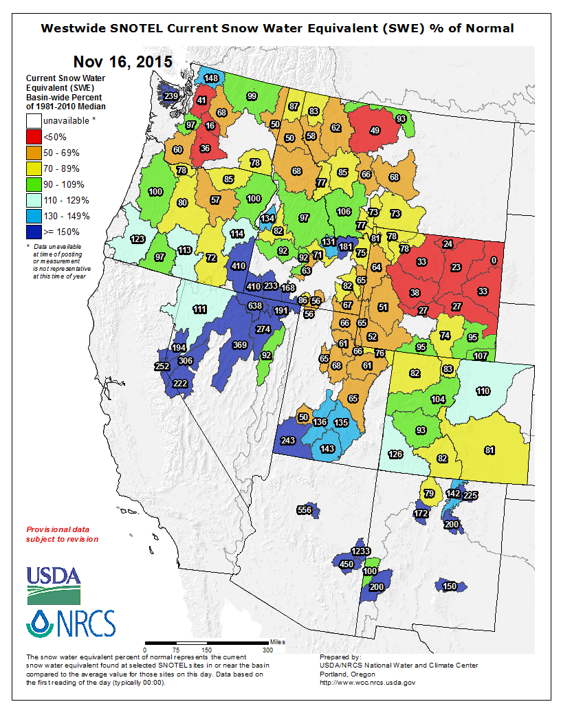 California, northern Washington snowpacks are way above average right now.