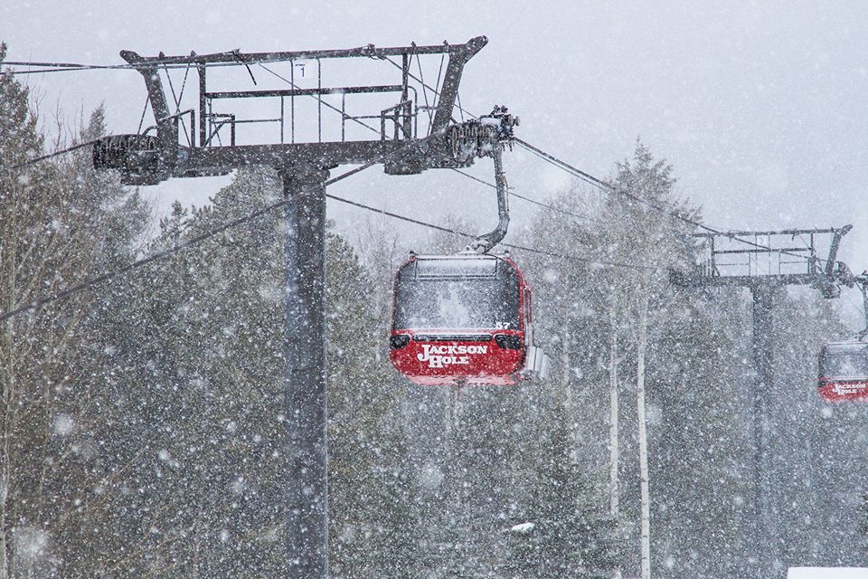 Jackson's Bridger gondola in the snow on Dec. 7th, 2015. photo: jhmr