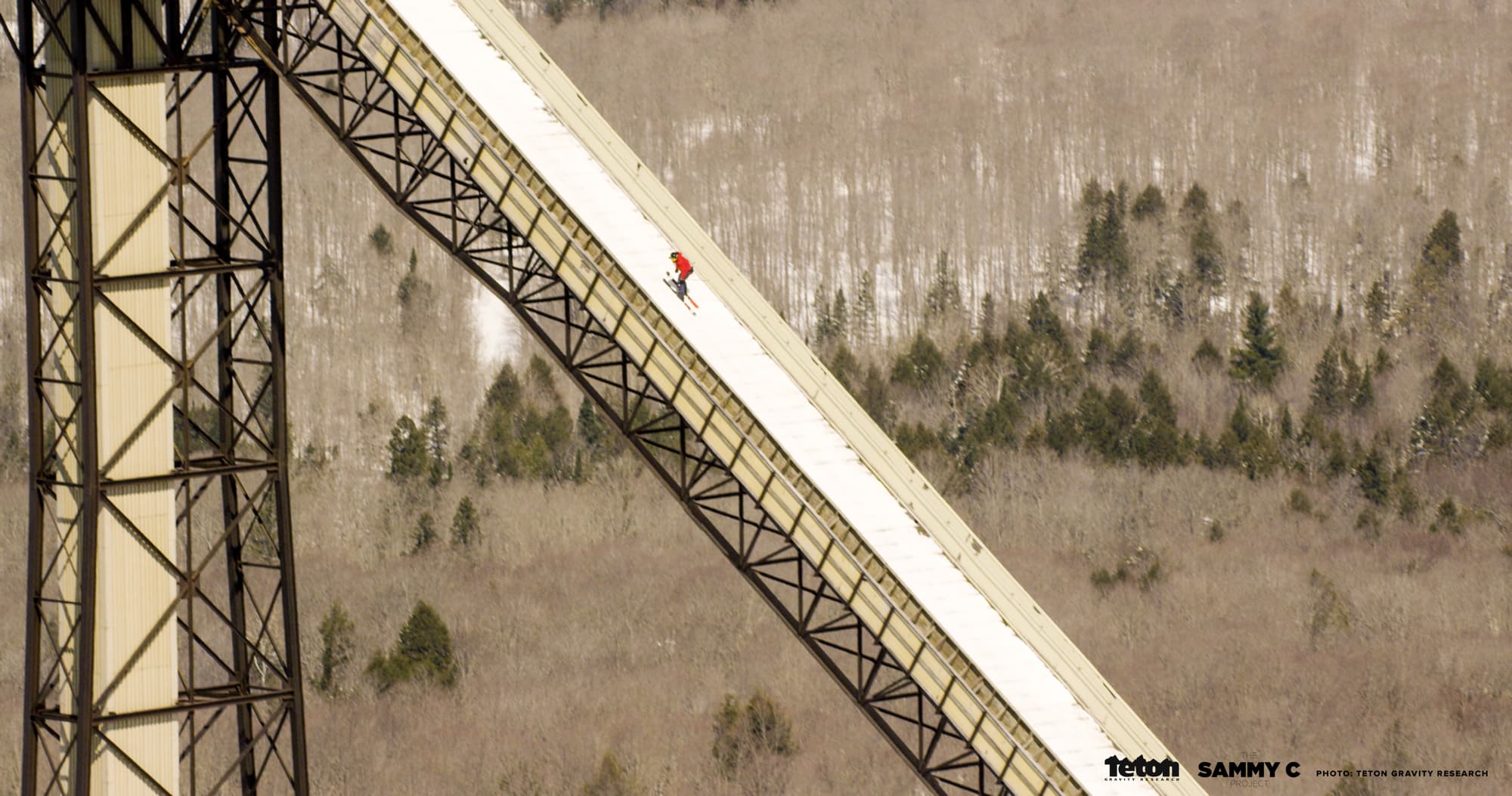 Sammy Carlson jumps and spins off a 24-story ski jump