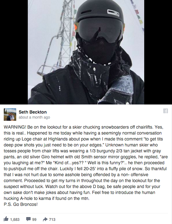 Seth's Facebook post following the incident