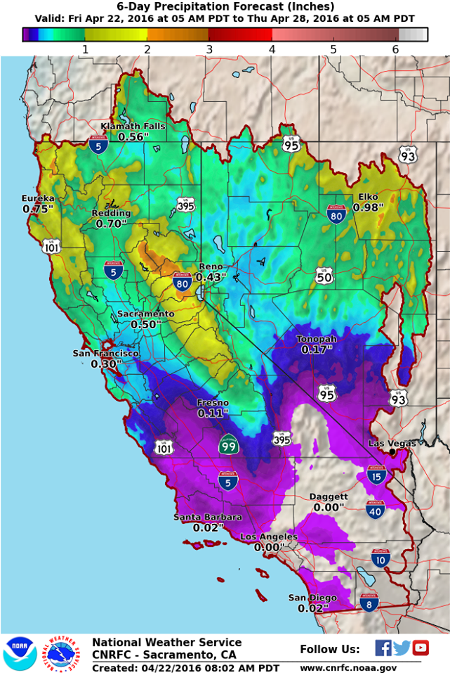 Big precip headed to CA next 7 days. image: noaa, today