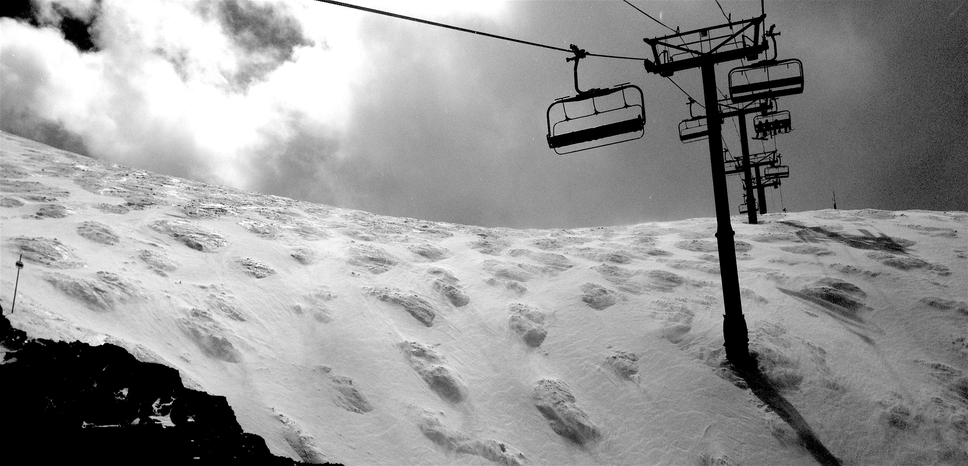Mean looking bumps and dust on headwall today.