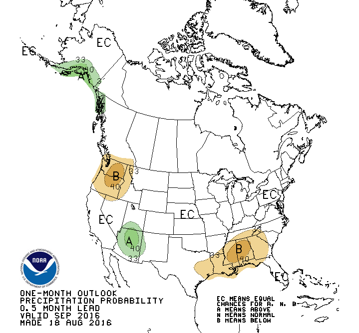 NOAA's September outlook is forecasting above average precipitation in