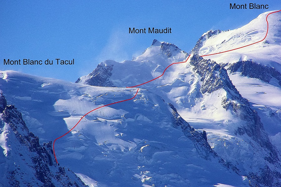Mount Maudit, Mont Tacul, and Mont Blanc.