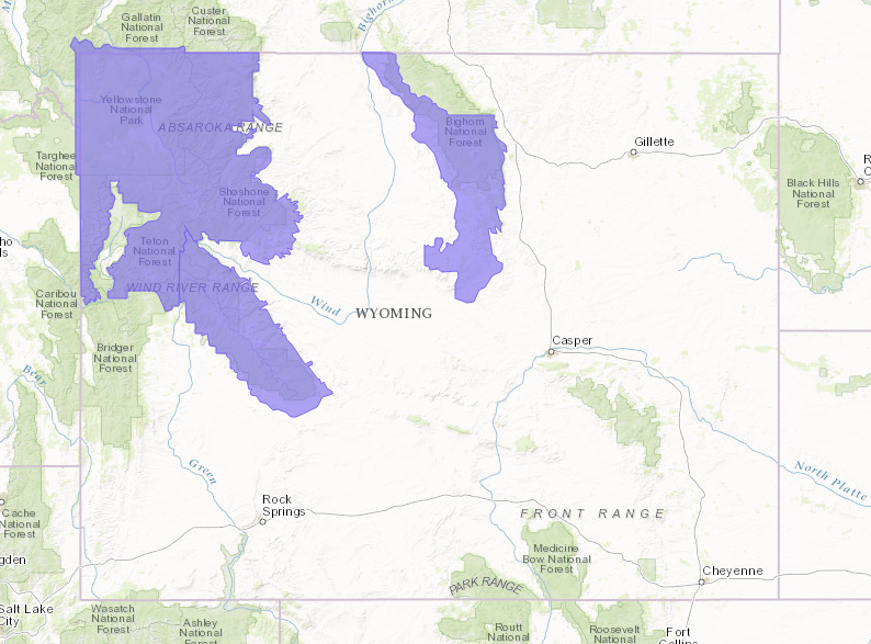 PURPLE = Winter Weather Advisory in Wyoming.  image:  noaa, today