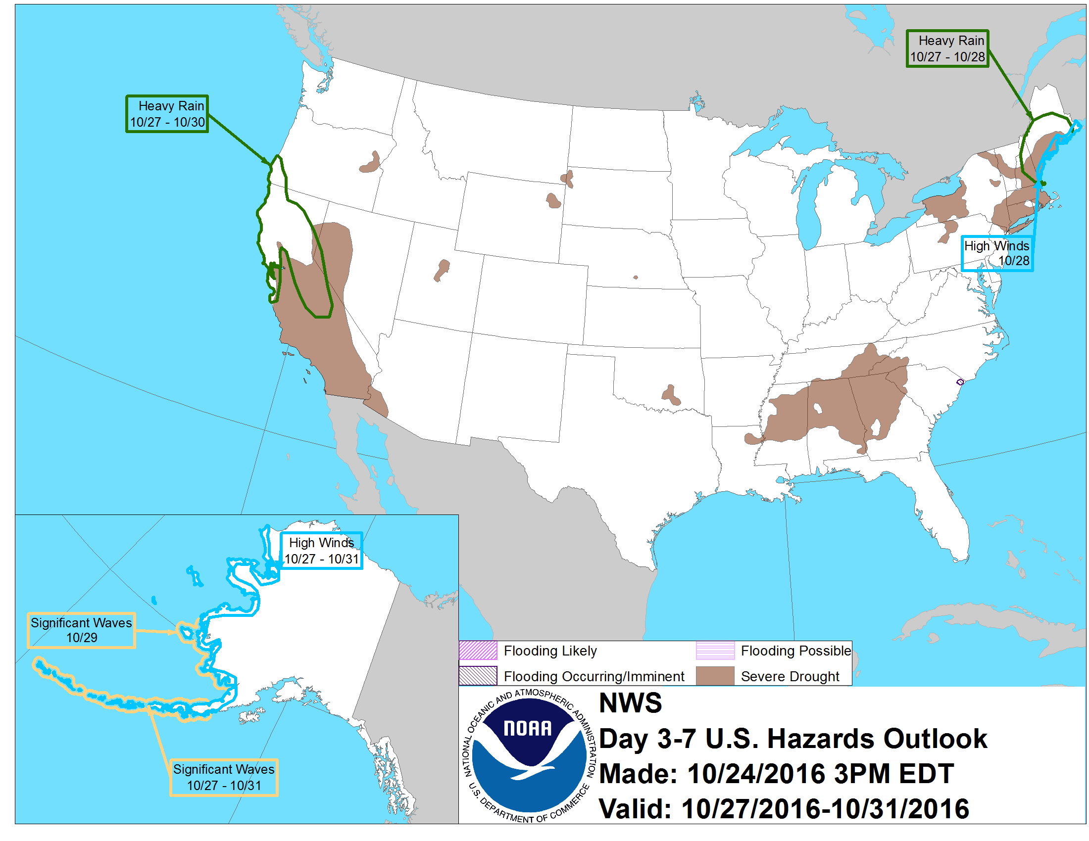 Heavy rain for California October 24-30th. image: noaa, today