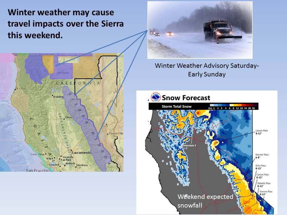 Big snow forecast for CA today and tomorrow. image: noaa, today