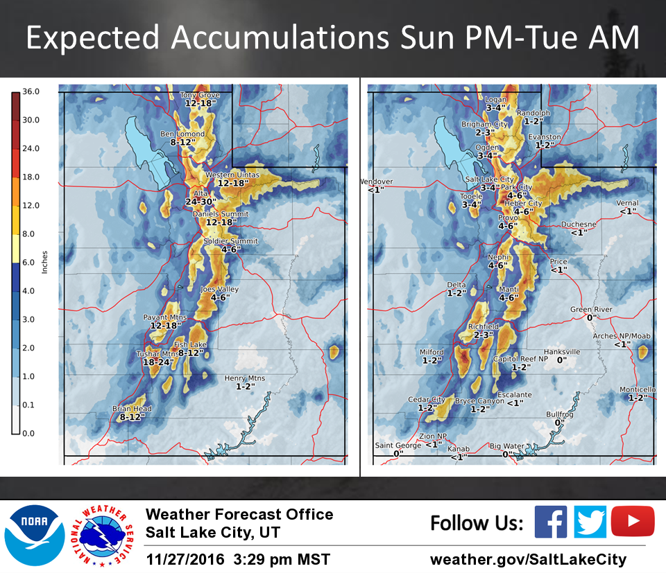 Big snow forecast for Utah today. image: noaa, yesterday