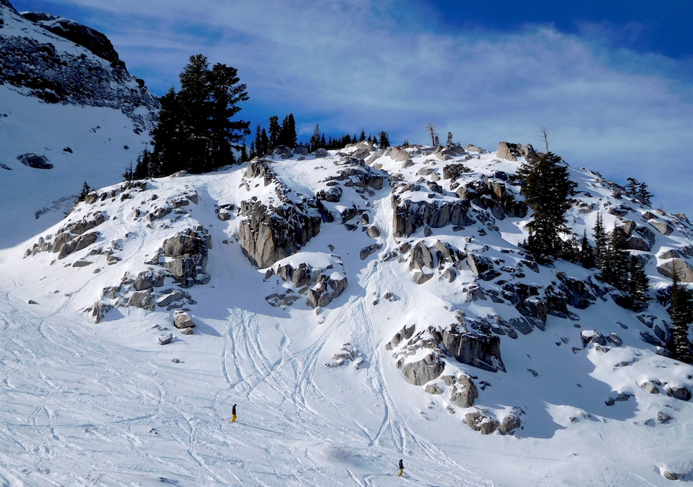 Lots of tracks down Shirley Chutes today. I tried two of them and they were both pretty scary... Hit a rock in the run out of Easy Shirley. photo: snowbrains