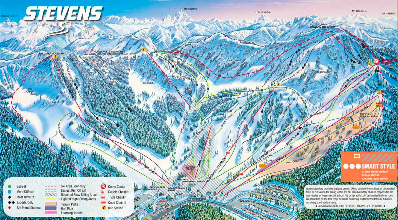 Stevens Pass, WA trail map.