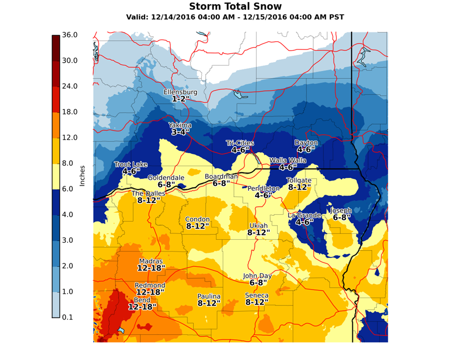 Snowfall forecast map showing big snow. image: noaa, today