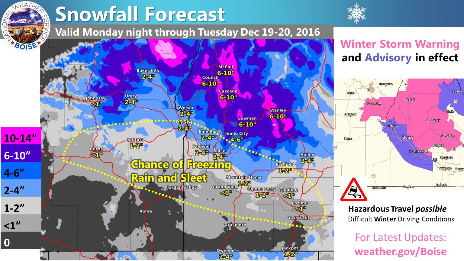 Snowfall totals. Image: NOAA Boise, ID