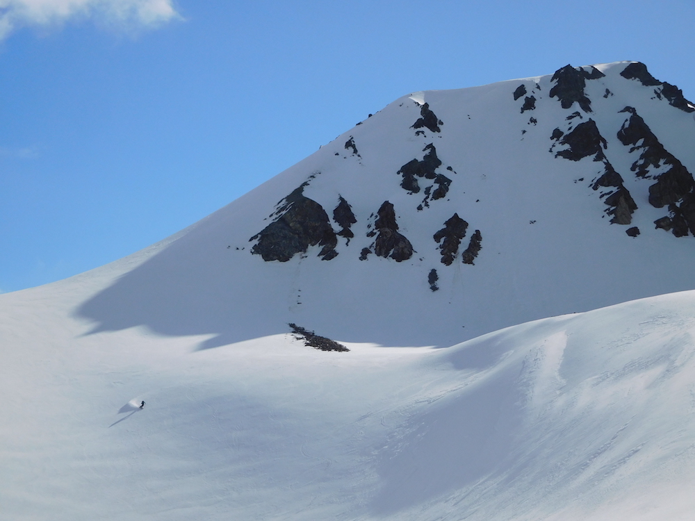 Our very last run in Antarctica in blazing sunshine. skier: Theresa. image: miles clark