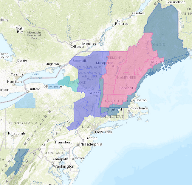 PINK = Winter Storm Warning. PURPLE = Winter Weather Advisory. TURQUOISE: Winter Storm Watch. Image: NOAA, Today