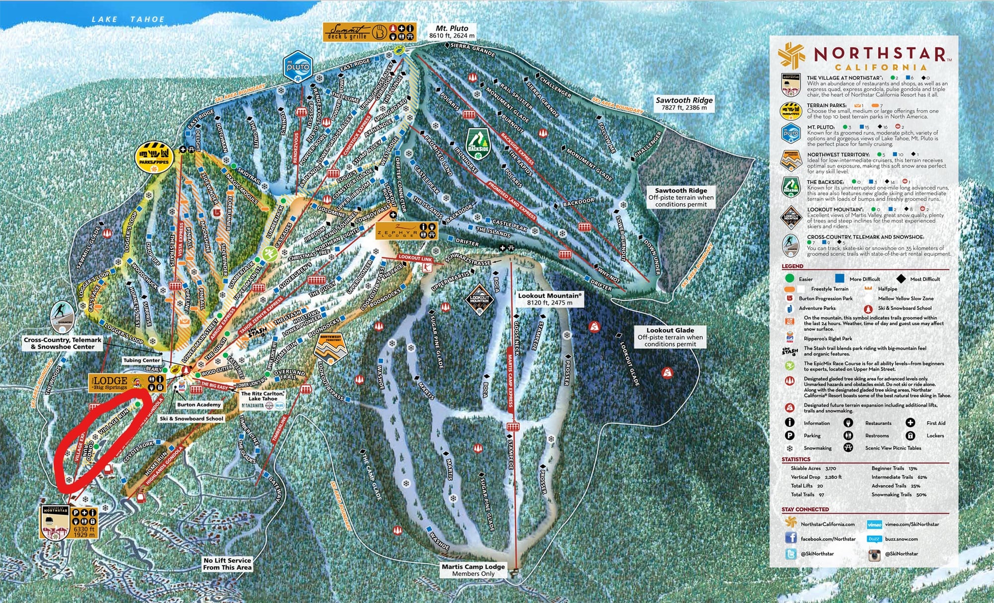 Red Circle= Village Run, where the accident occurred. 