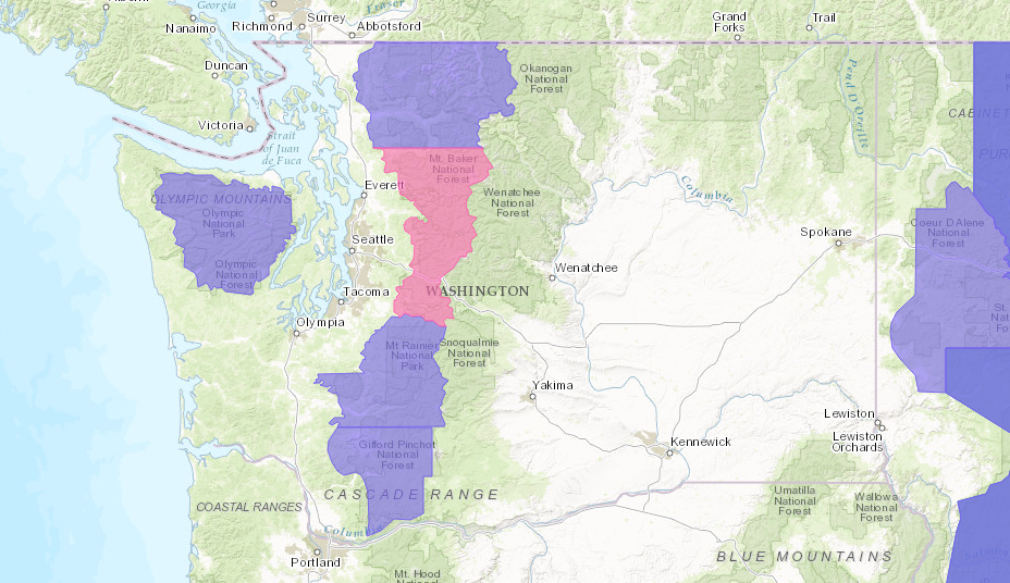 PURPLE = Winter Weather Advisory.  PINK = Winter Storm Warning.  image:  noaa, today