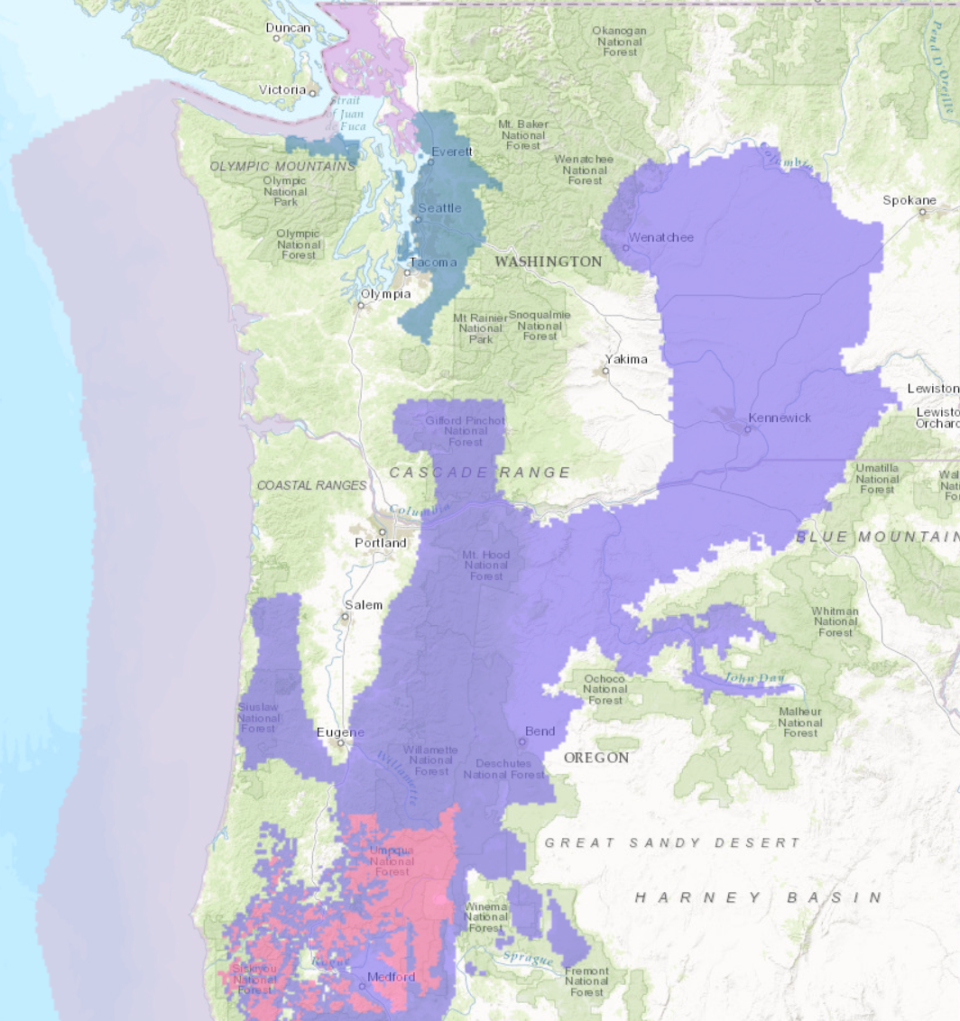 PURPLE = Winter Weather Advisory, PINK= Winter Storm Warning. image: noaa, today