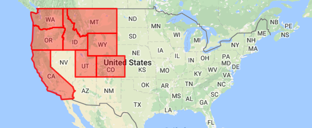 The affected states! Image: Google Maps