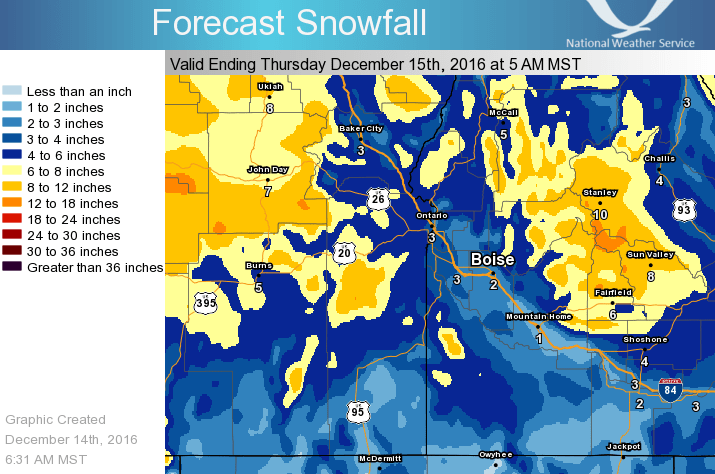 Thursday snowfall totals. Image: NOAA Boise, ID Today