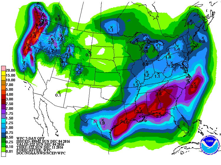 Liquid percipitation totals are looking good over the next 7 days! Image: noaa