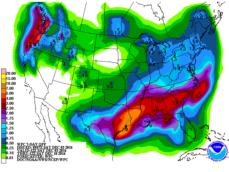 6.6" of precip forecast for WA next 6 days!  image:  noaa, today