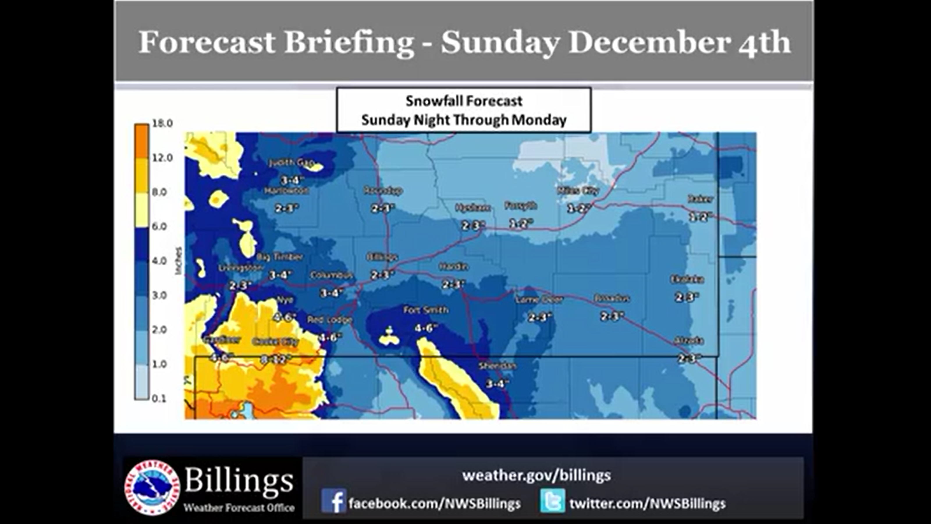 Western Montana should see good snowfall totals! Image: noaa Billings, MT today