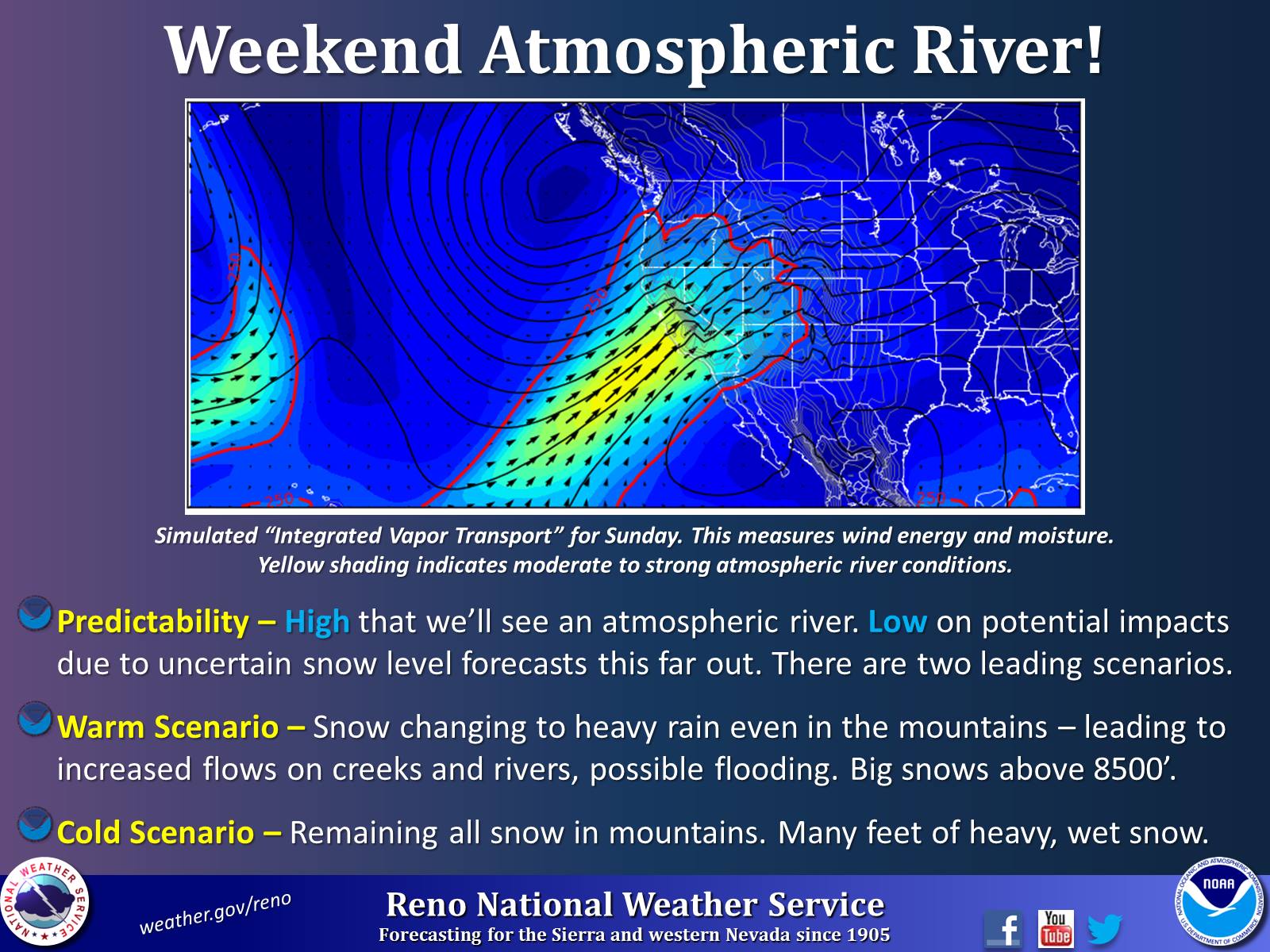 Atmospheric River has a big X-Factor...  Rain....  image:  noaa, yesterday