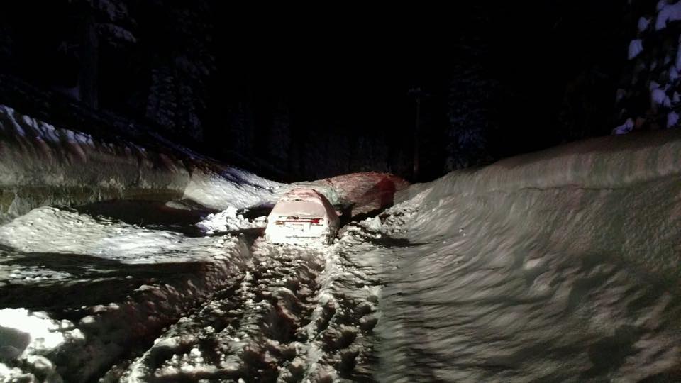 photo of the avalanche that hit two cars on hwy 89 last night. image: chp truckee