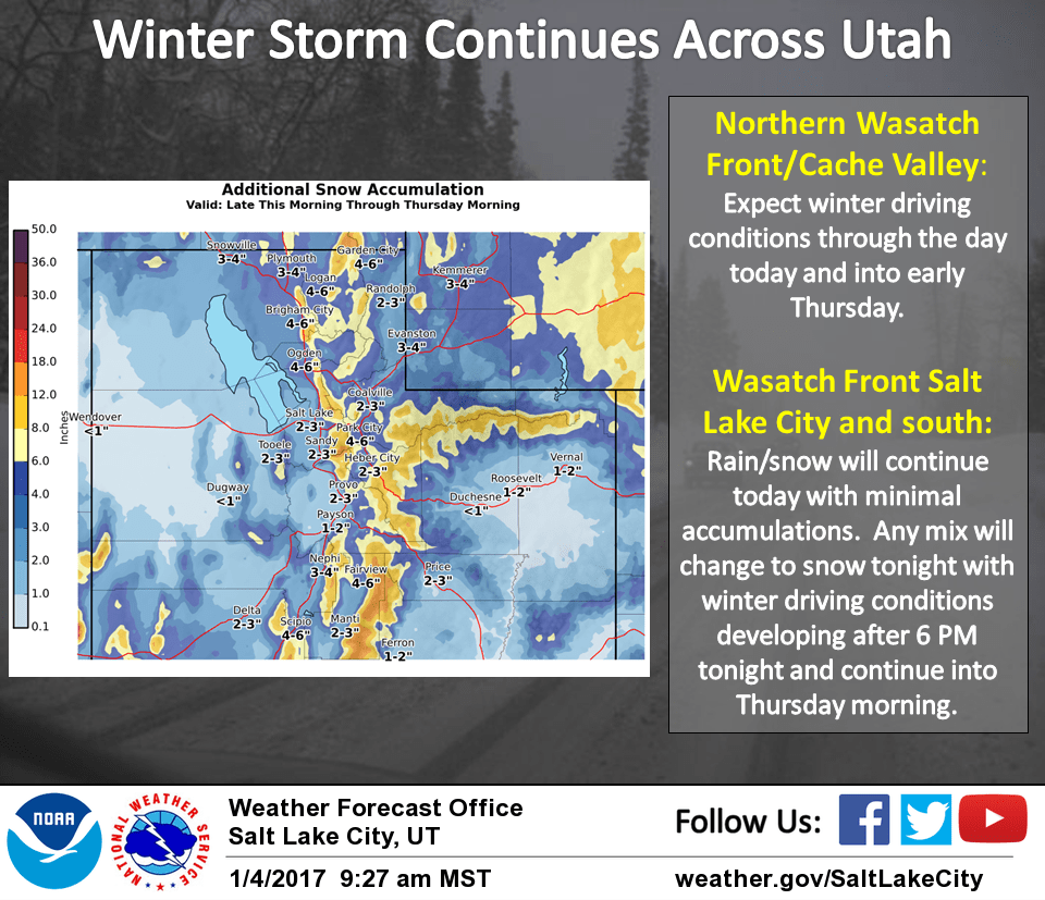 More snow coming to Utah today. Image: NOAA Salt Lake City, UT Today