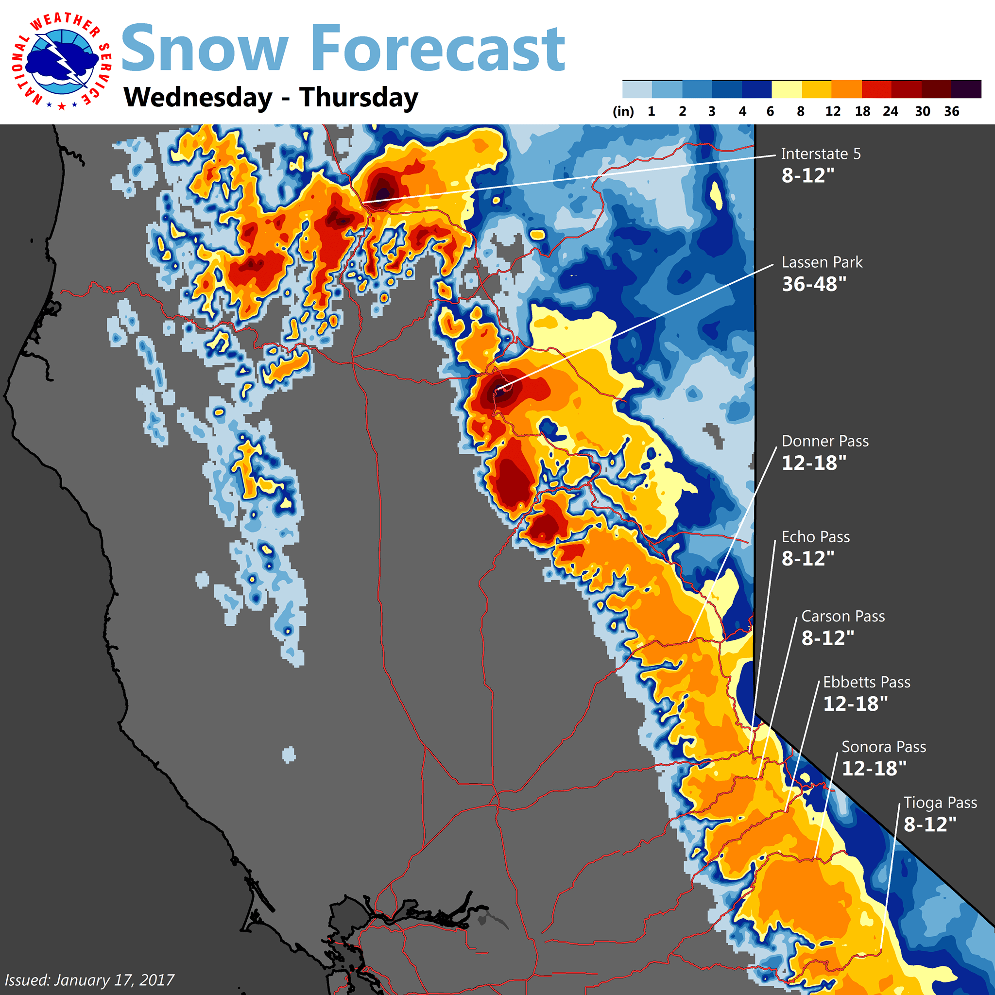 Storm 1 totals. Image: NOAA Sacramento, CA Yesterday