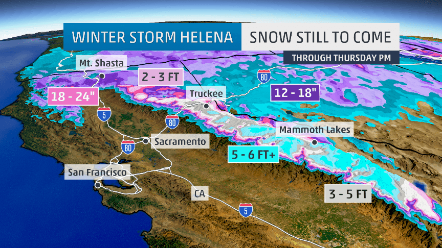 CA snowfall totals through Thursday. Image: Tom Niziol