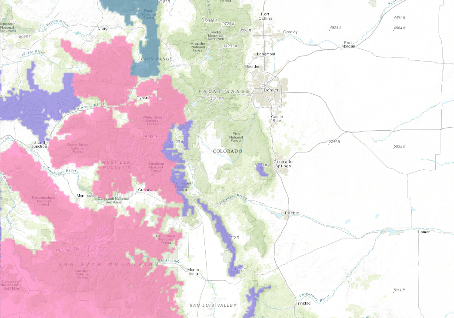 PINK= Winter Storm Warning. PURPLE= Winter Weather Advisory. TURQUOISE= Winter Storm Watch. Image: NOAA Today