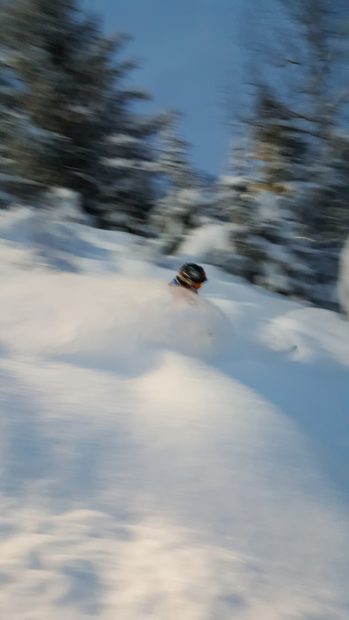 Conner getting some goods on the Bear Cub Quad during night skiing