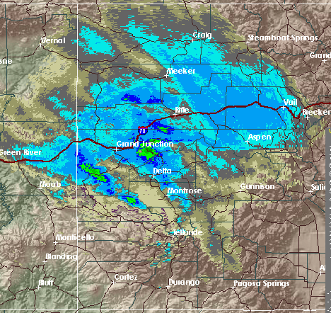 Storm moving through Colorado last night. Image: NOAA Grand Junction, CO