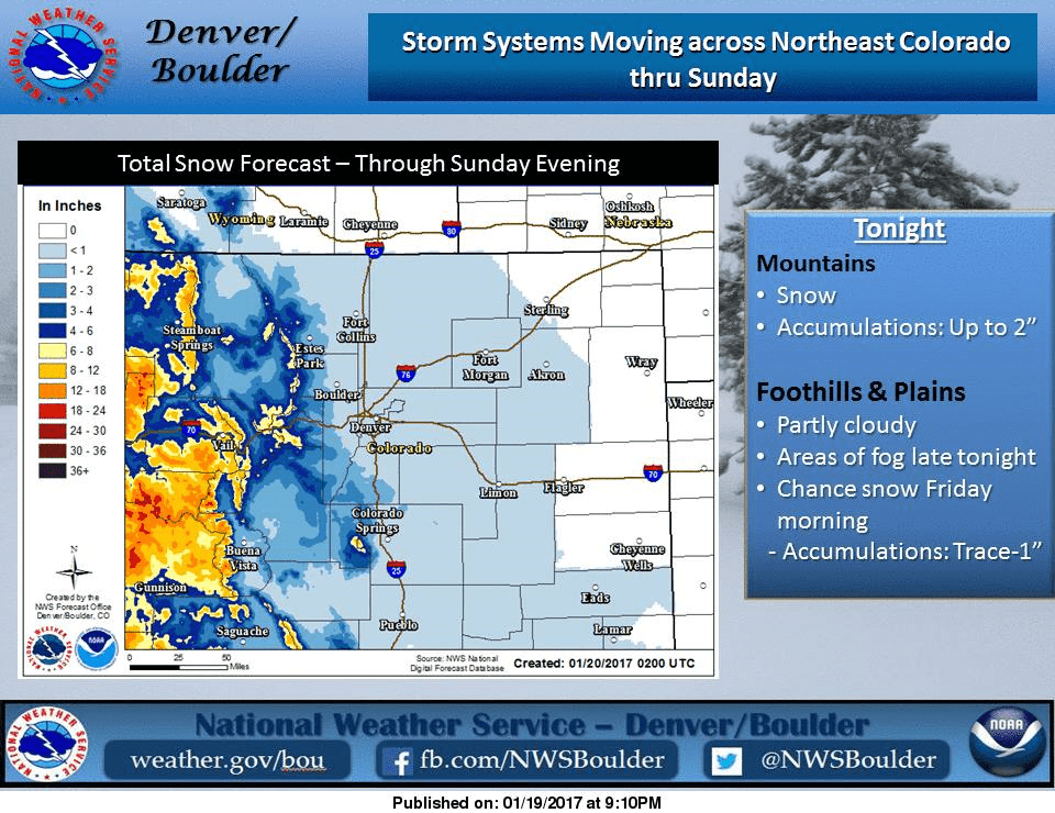 Light snow accumulations overnight. Image: NOAA Boulder, CO Yesterday