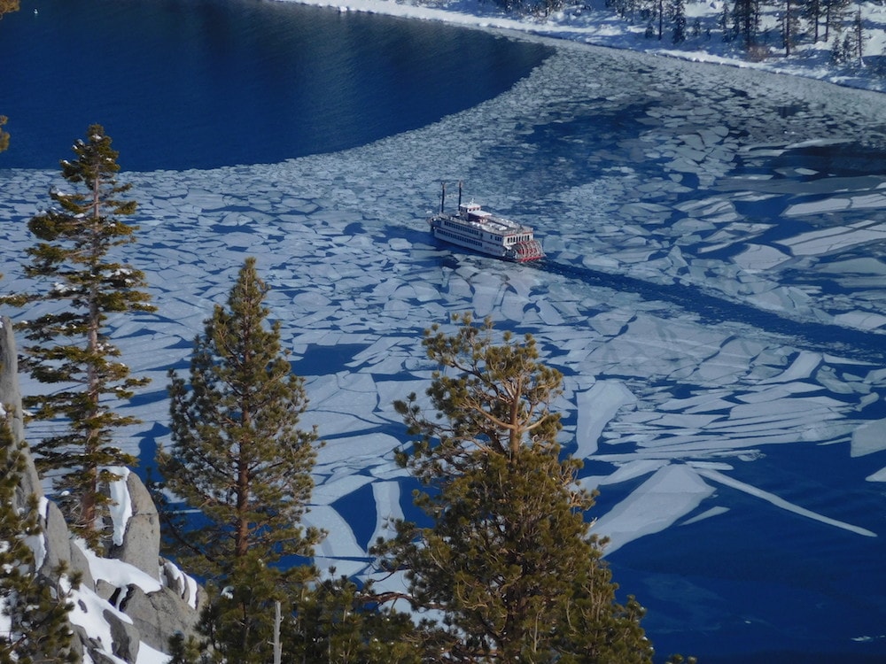 Miss Dixie exiting Emerald Bay today.  Miss Dixie coming into Emerald Bay today.  photo:  snowbrains