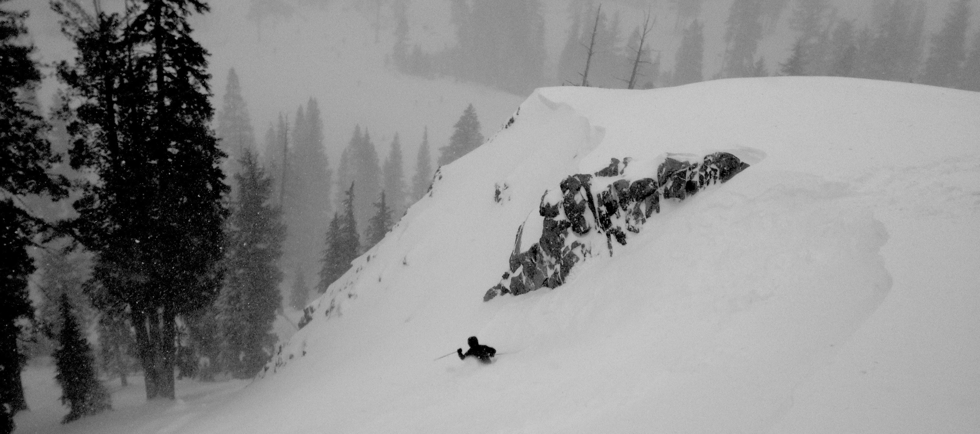 Alan in bomb shack chute today. photo: snowbrains