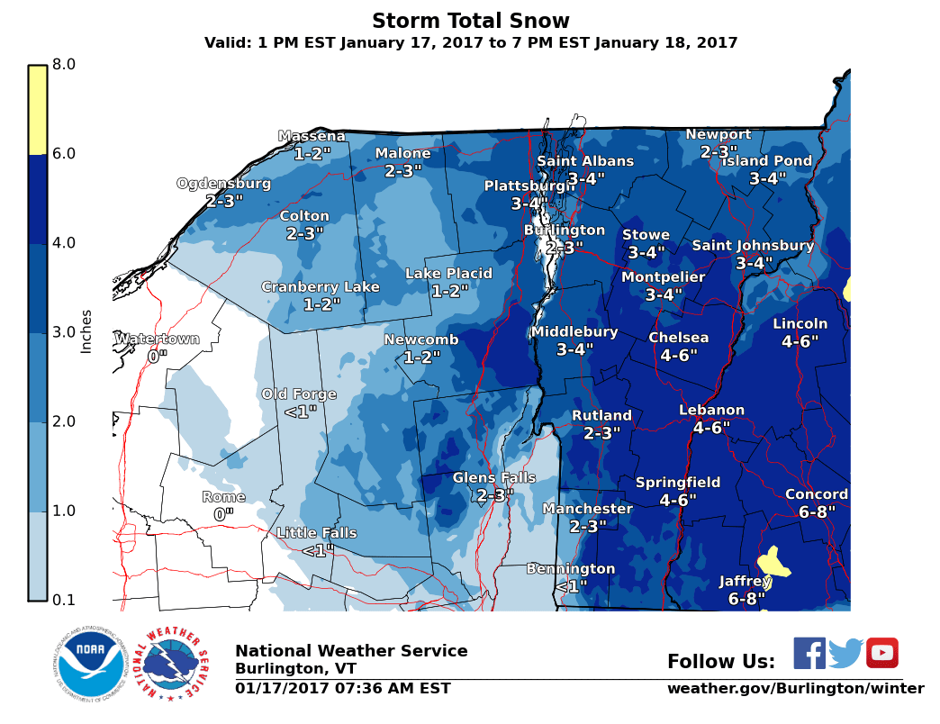 Expected snowfall totals through Wednesday night. Image: NOAA Today