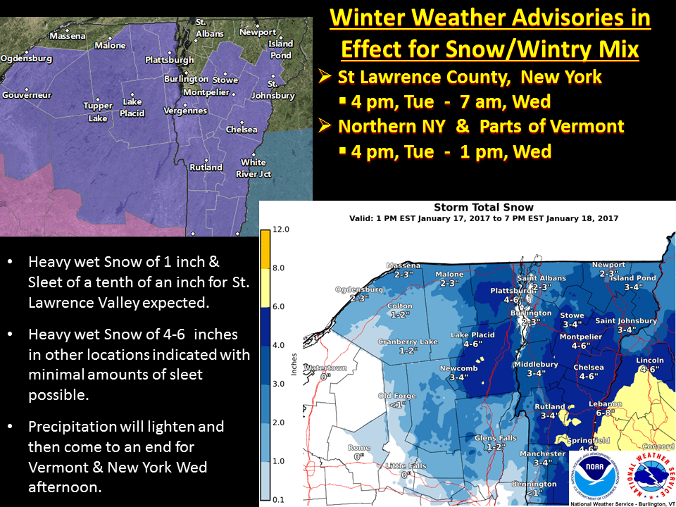 Updated Snowfall Totals. Image: NOAA Burlington, VT Yesterday